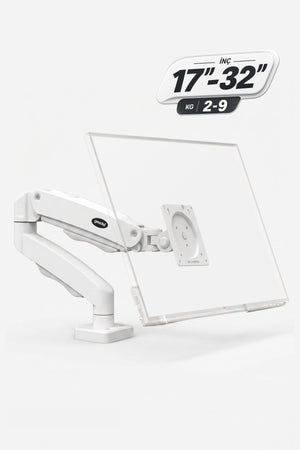 17-32 İnç Amortisörlü Monitör Kolu Tam Hareketli VESA Uyumlu Masa Kelepçeli Monitör Standı (2-9 kg) - BEYAZ