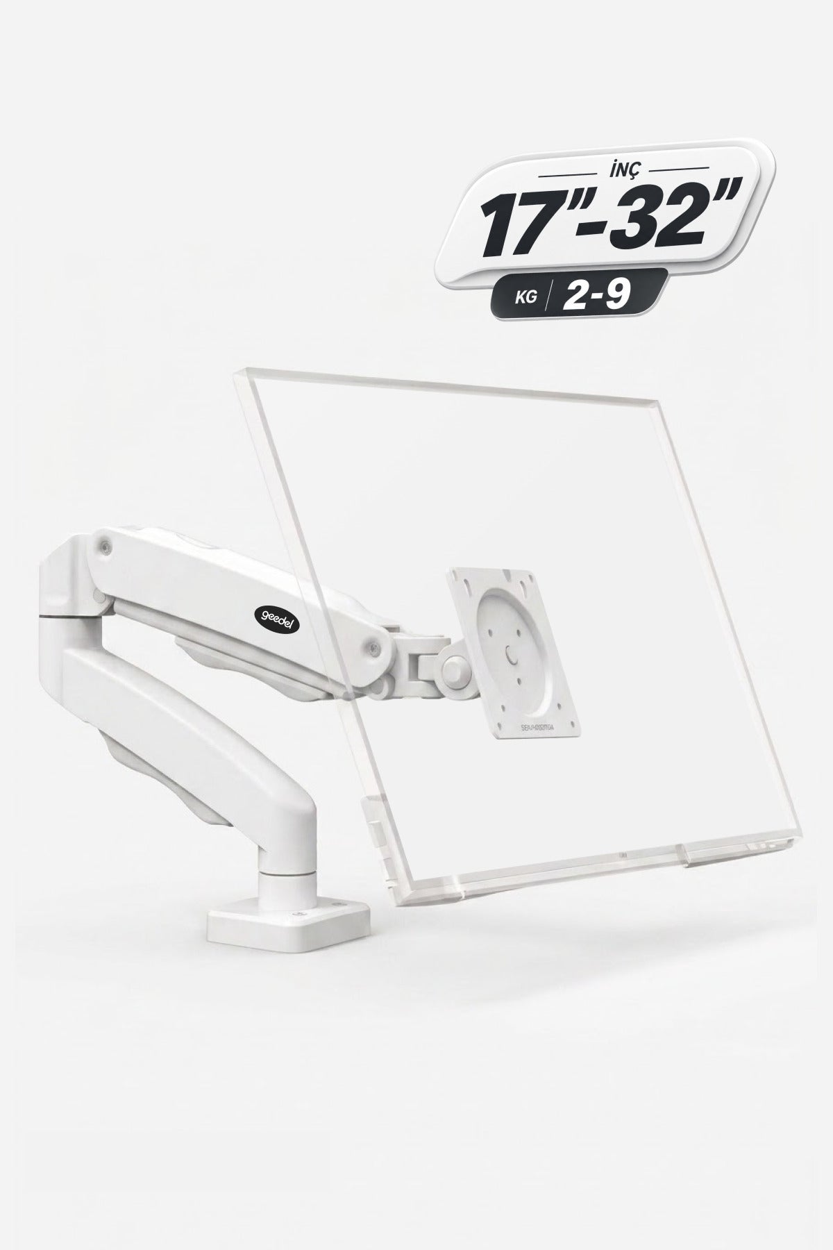 17-32 İnç Amortisörlü Monitör Kolu Tam Hareketli VESA Uyumlu Masa Kelepçeli Monitör Standı (2-9 kg) - BEYAZ