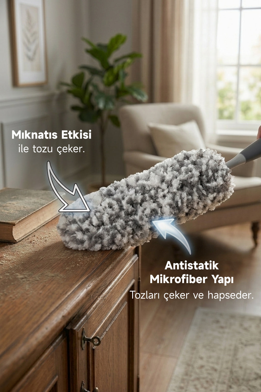 Rewindo Sihirli Mikrofiber Toz Alıcı, Antistatik ve Yıkanabilir Temizlik Fırçası