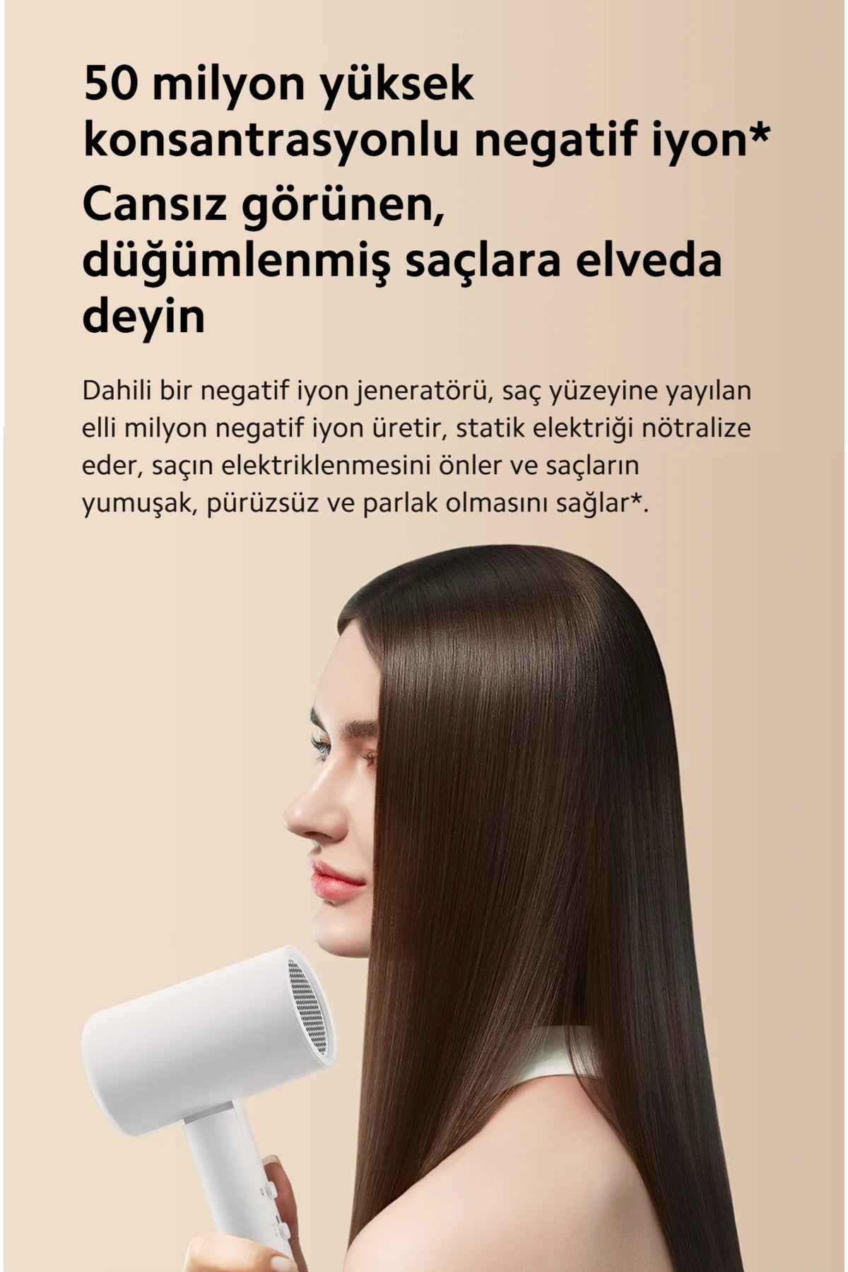 H101 Negatif iyon Saç Kurutma Makinesi 1600w Pembe 2024 Model Xiaomi Türkiye Garantili