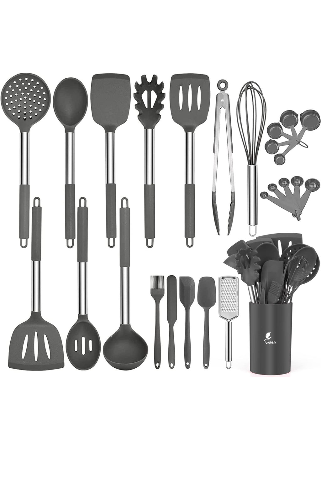 Guojin 26 Parça Paslanmaz Çelik Silikon Uçlu Spatula Mutfak Seti Gri
