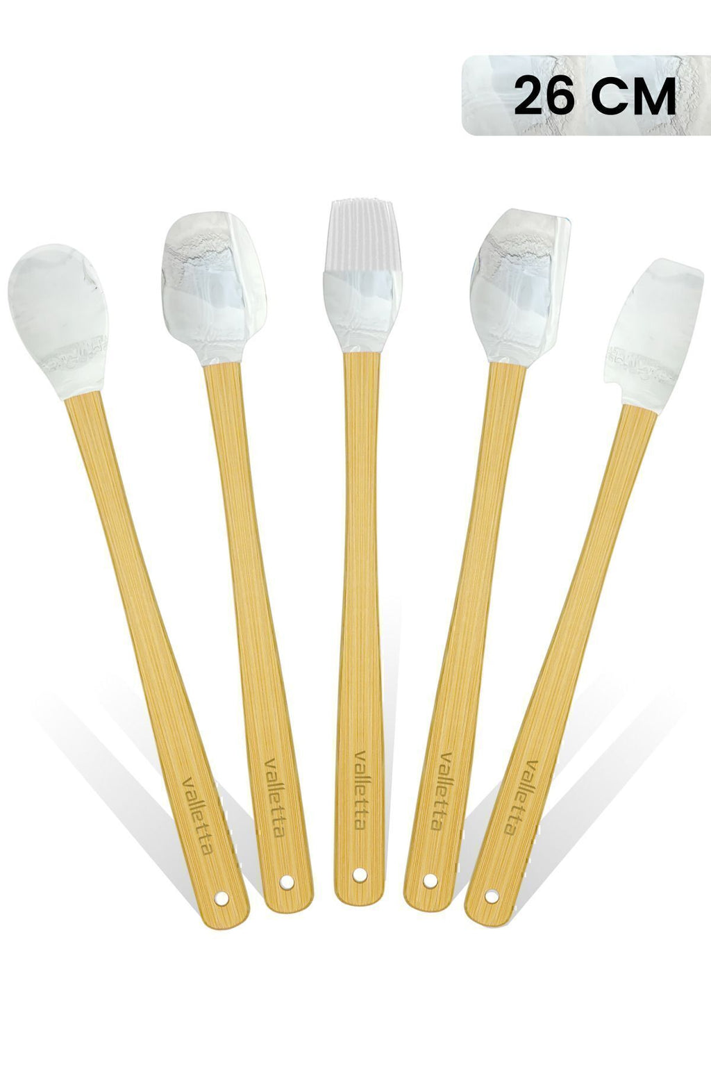 Indigo 5'li Gri Mermer Bambu Silikon Spatula Seti Uzun 26 Cm