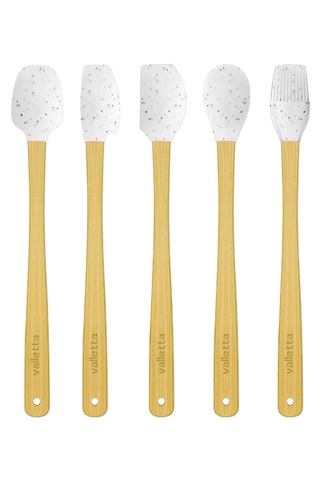 Indigo 5'li Beyaz Noktalı Bambu Silikon Spatula Seti Uzun 26 Cm