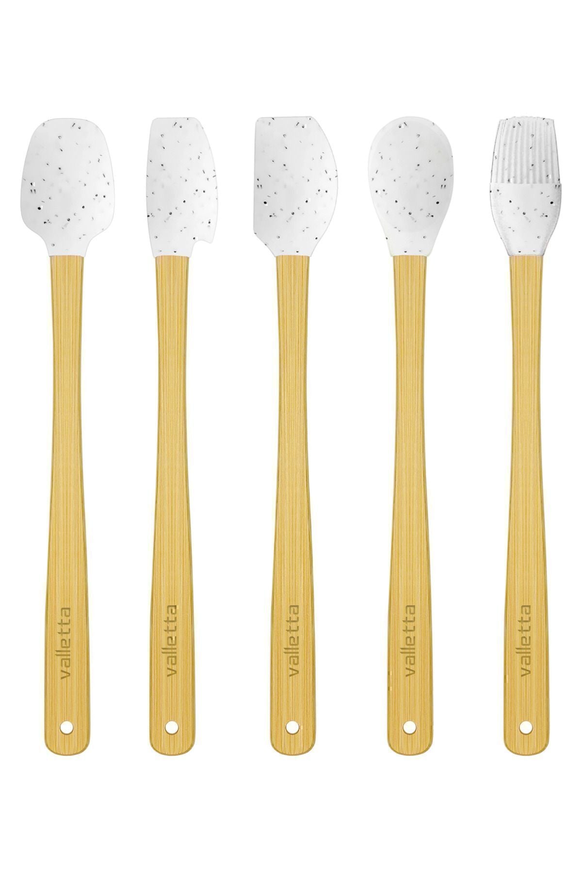 Indigo 5'li Beyaz Noktalı Bambu Silikon Spatula Seti Uzun 26 Cm