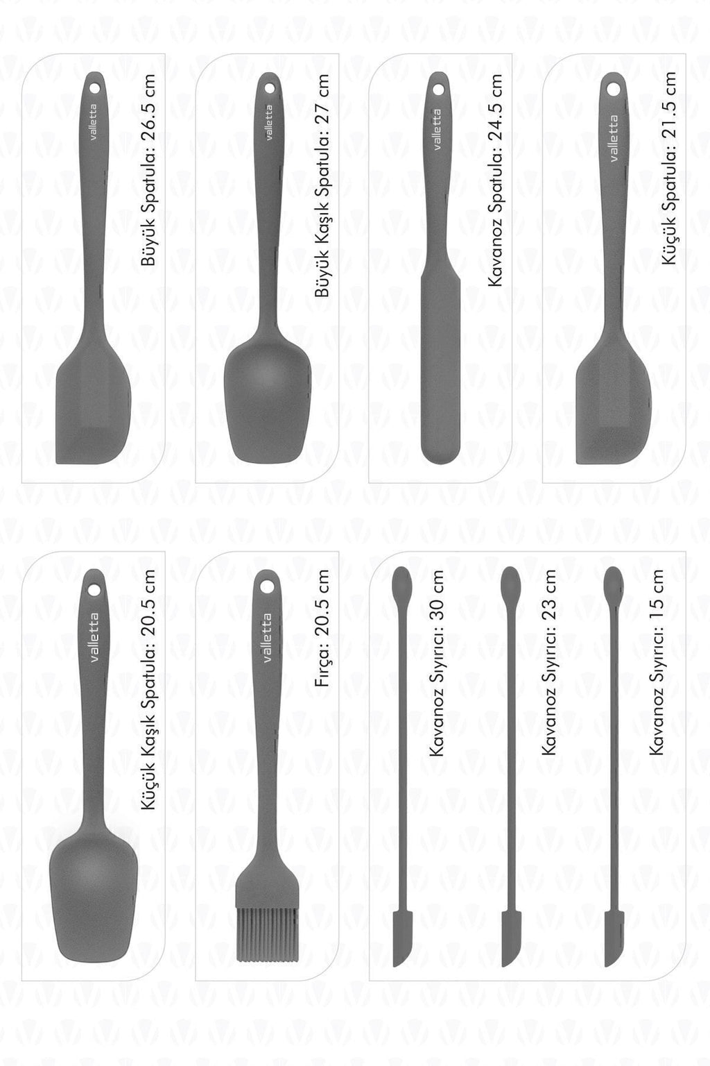 Drongo Kavanoz Sıyırıcılı Silikon Spatula Seti 9 Parça Gri