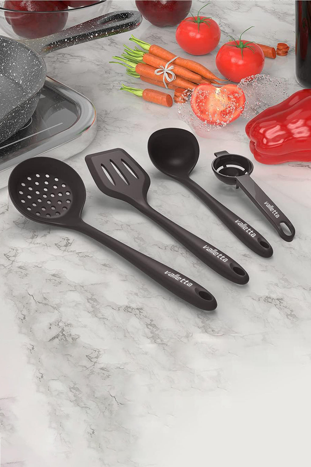 Trigona Isıya Dayanıklı Yanmaz Yapışmaz Silikon Spatula Seti 15 Parça Siyah