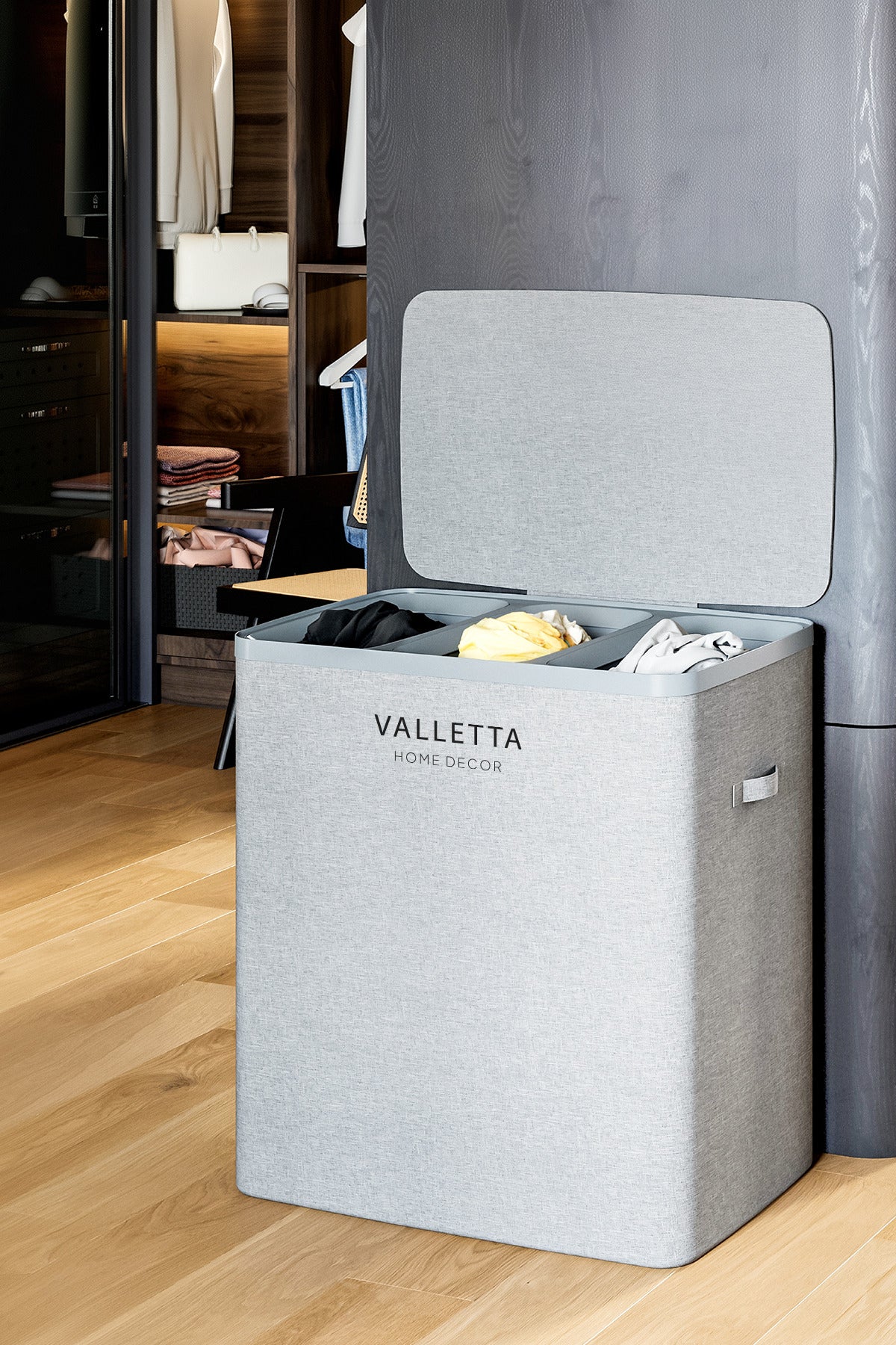 Paloma 120l Üç Yıkanabilir Bölmeli Katlanabilir Kumaş Kirli Çamaşır Sepeti Light Gray XL