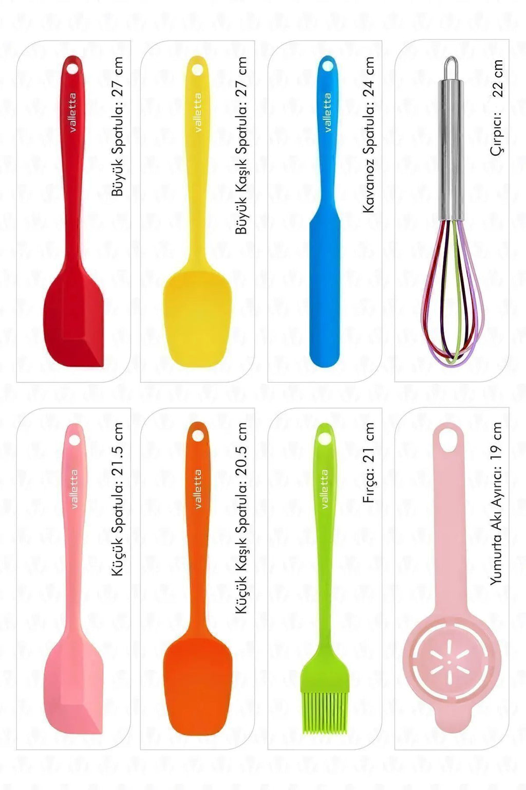 Drongo Isıya Dayanıklı Yanmaz Yapışmaz Silikon Spatula Seti 8 Parça Karışık Renk