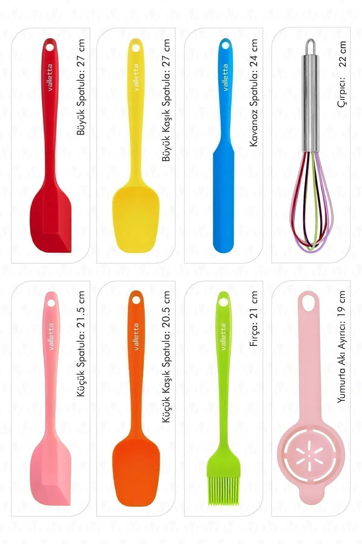 Drongo Isıya Dayanıklı Yanmaz Yapışmaz Silikon Spatula Seti 8 Parça Karışık Renk