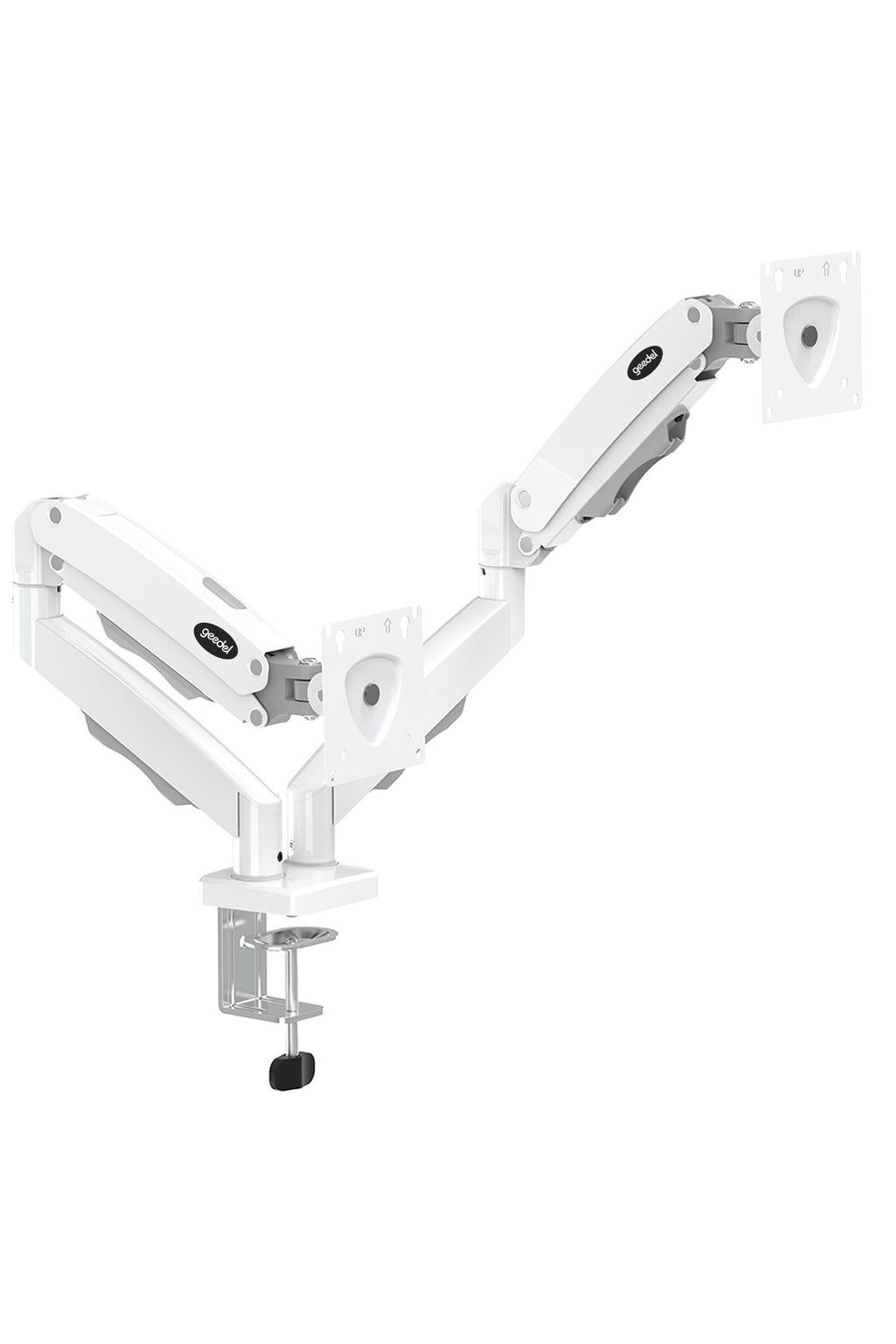 17-32 İnç Amortisörlü Çift Kollu Monitör Kolu Tam Hareketli VESA Uyumlu Masa Kelepçeli Monitör Standı (2-9 kg) - Beyaz