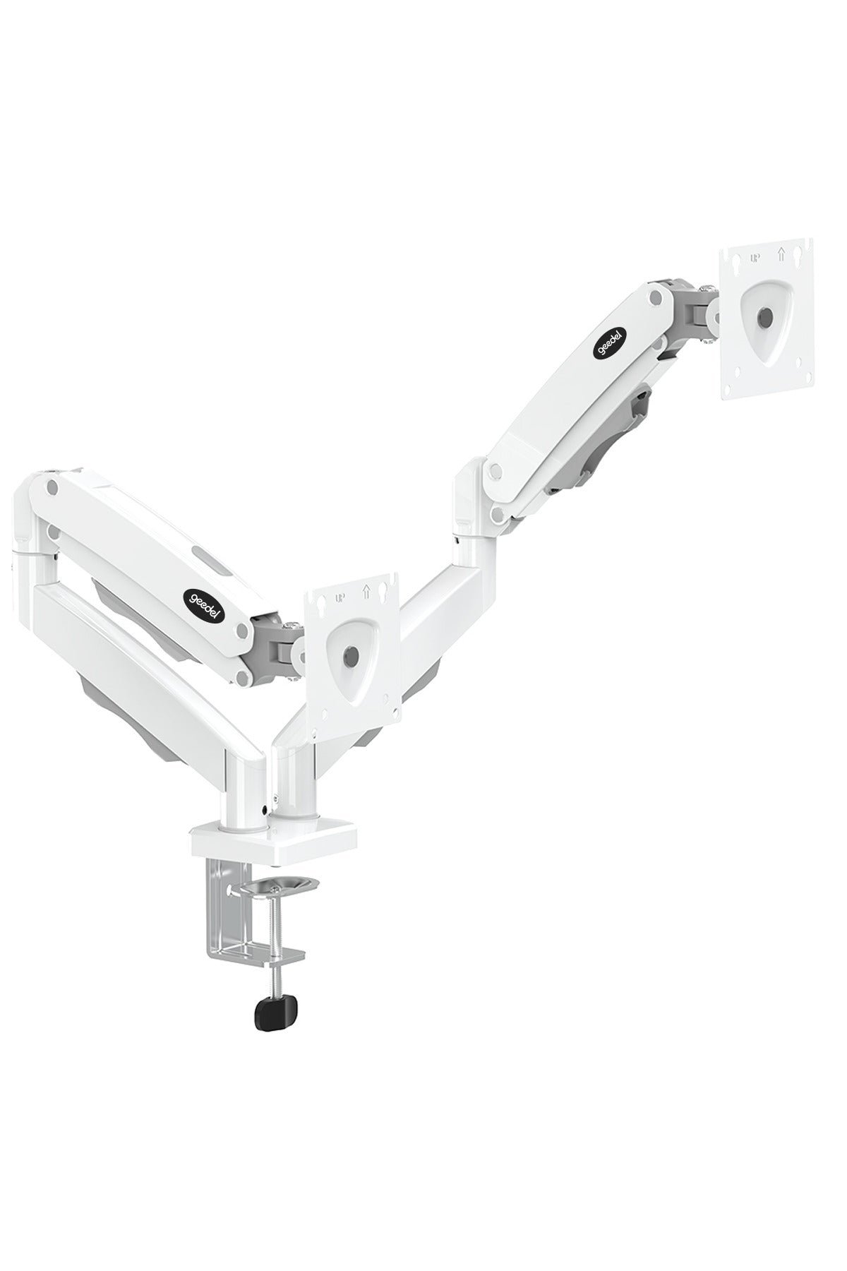 17-32 İnç Amortisörlü Çift Kollu Monitör Kolu Tam Hareketli VESA Uyumlu Masa Kelepçeli Monitör Standı (2-9 kg) - Beyaz