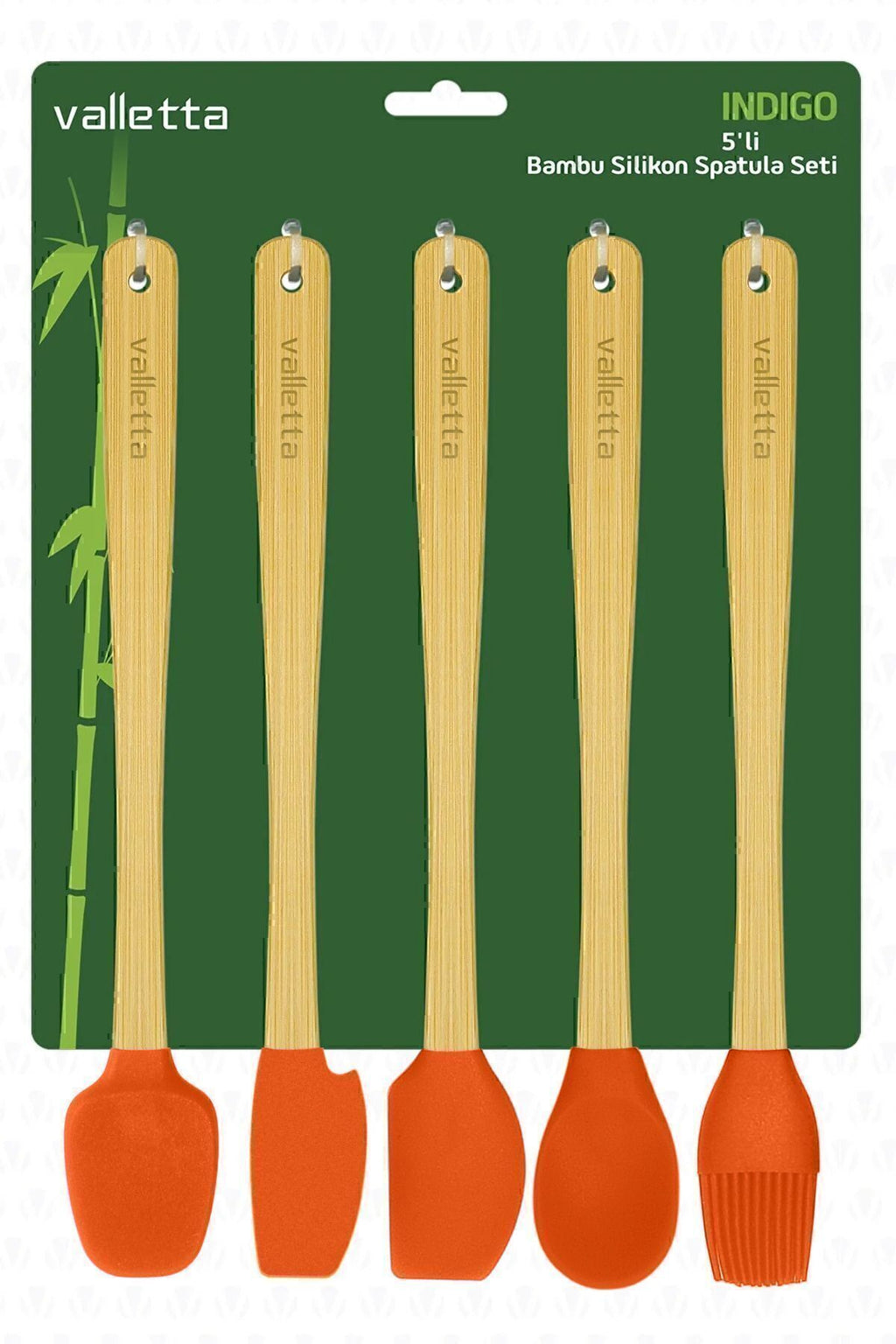 Indigo 5'li Turuncu Bambu Silikon Spatula Seti Uzun 26 Cm
