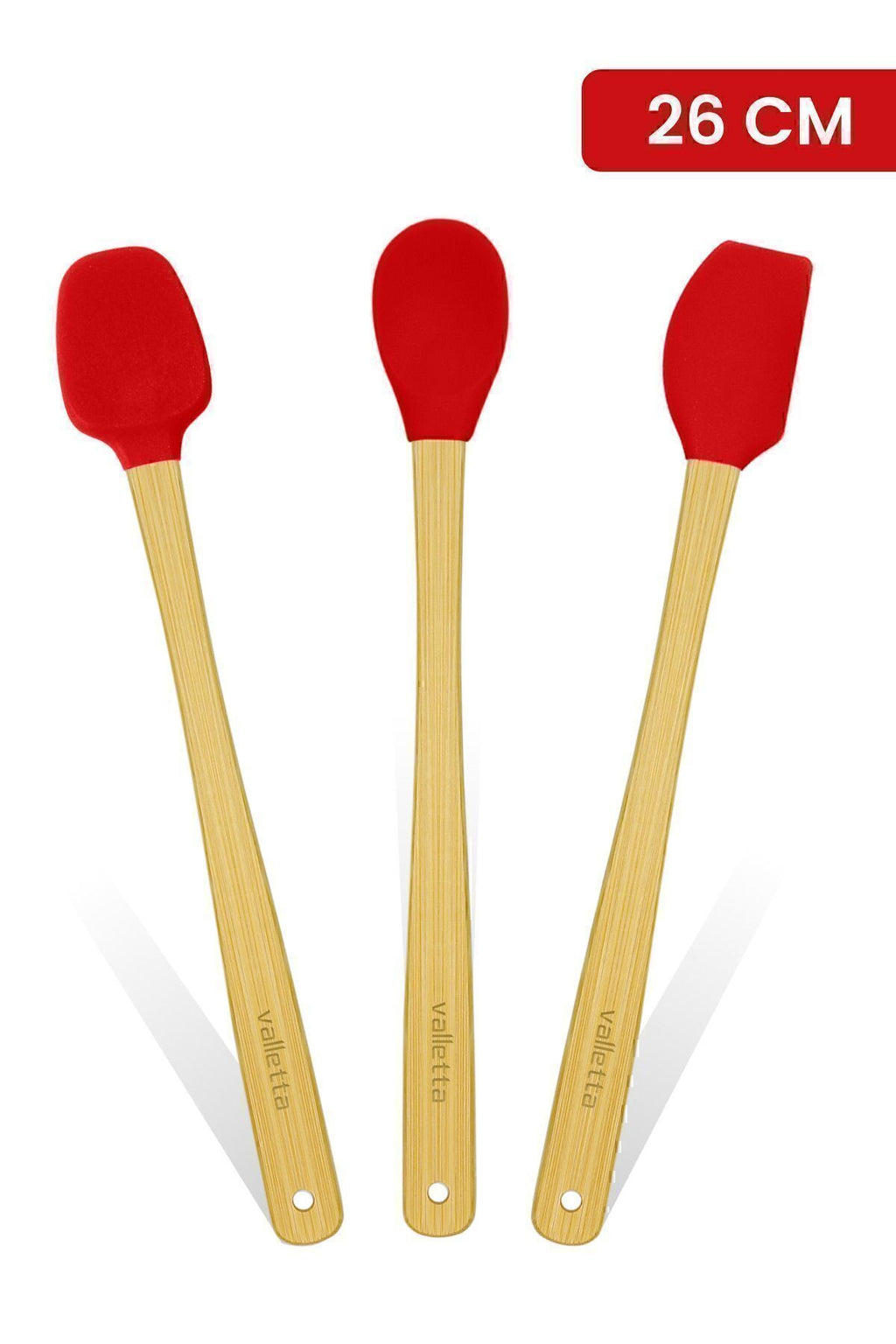 Indigo 3'lü Kırmızı Bambu Silikon Spatula Seti Uzun 26 Cm