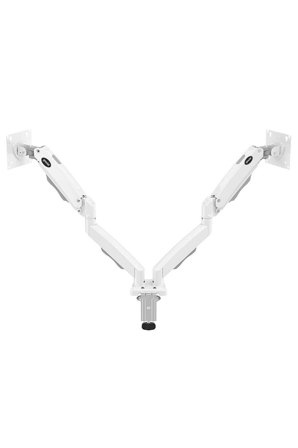17-32 İnç Amortisörlü Çift Kollu Monitör Kolu Tam Hareketli VESA Uyumlu Masa Kelepçeli Monitör Standı (2-9 kg) - Beyaz