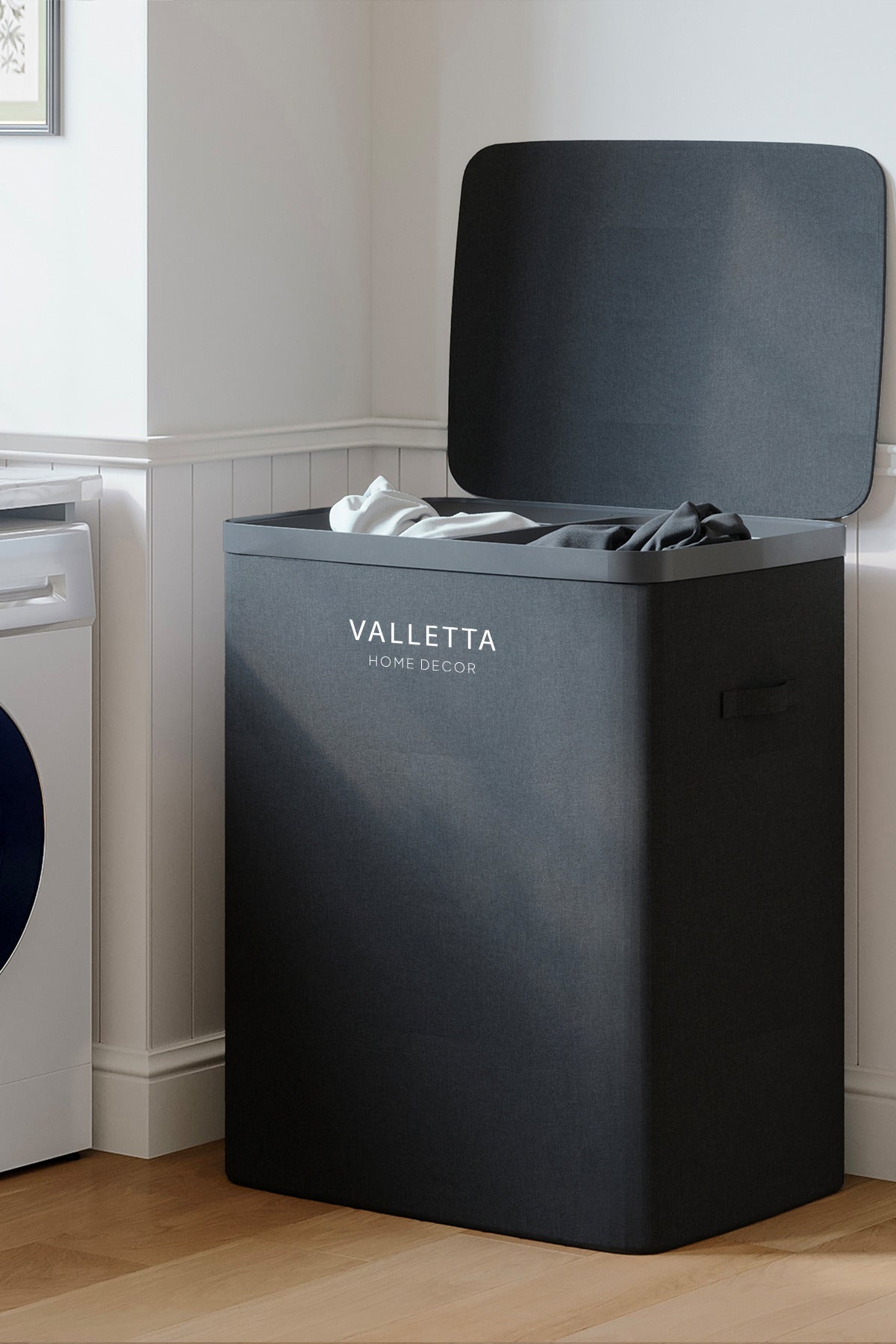 Paloma 100l Çift Yıkanabilir Bölmeli Katlanabilir Kumaş Kirli Çamaşır Sepeti Ink Black XL
