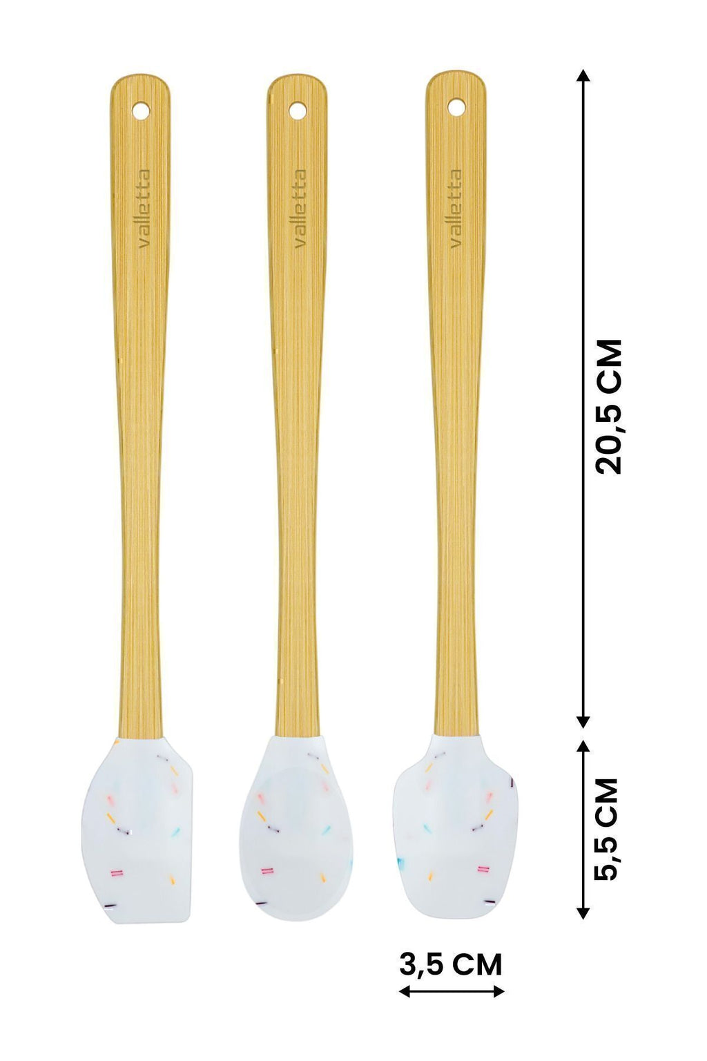Indigo 3'lü Beyaz Renkli Noktalı Bambu Silikon Spatula Seti Uzun 26 cm