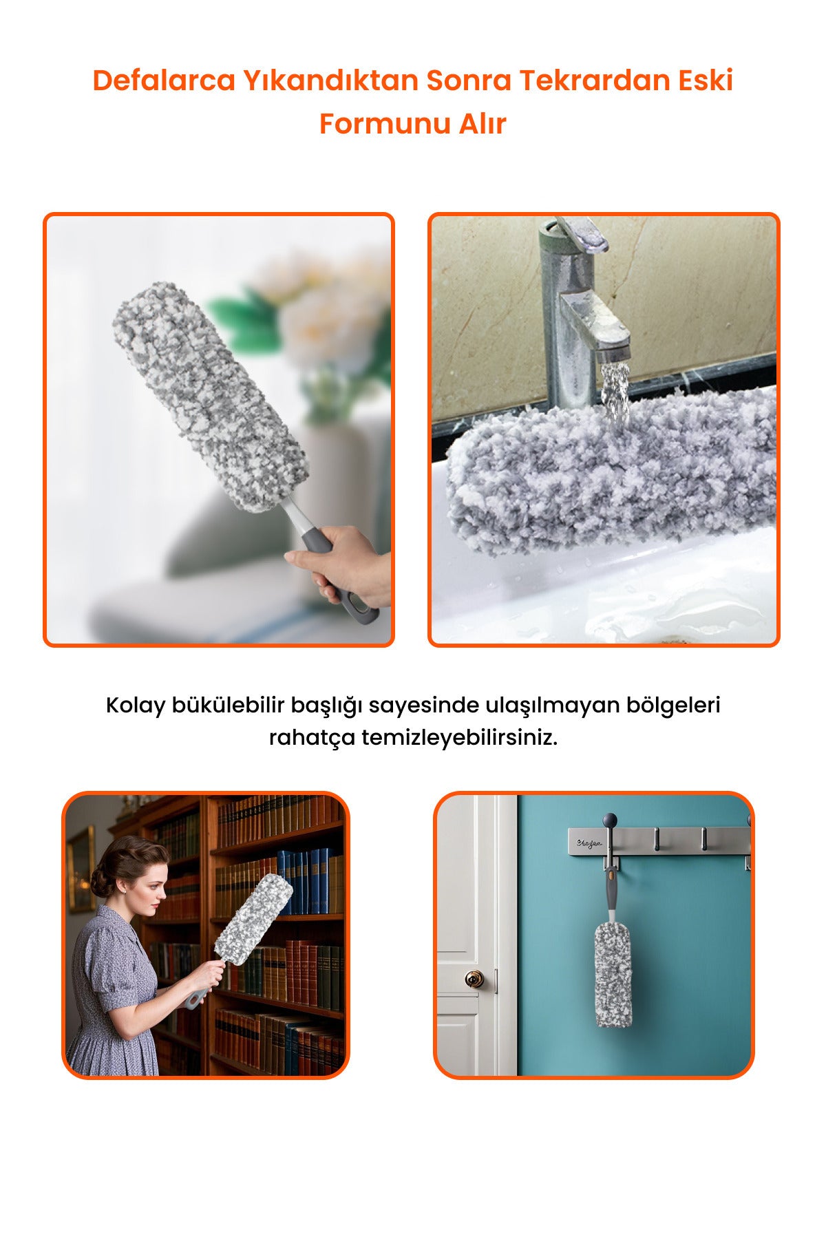 Rewindo Sihirli Mikrofiber Toz Alıcı, Antistatik ve Yıkanabilir Temizlik Fırçası