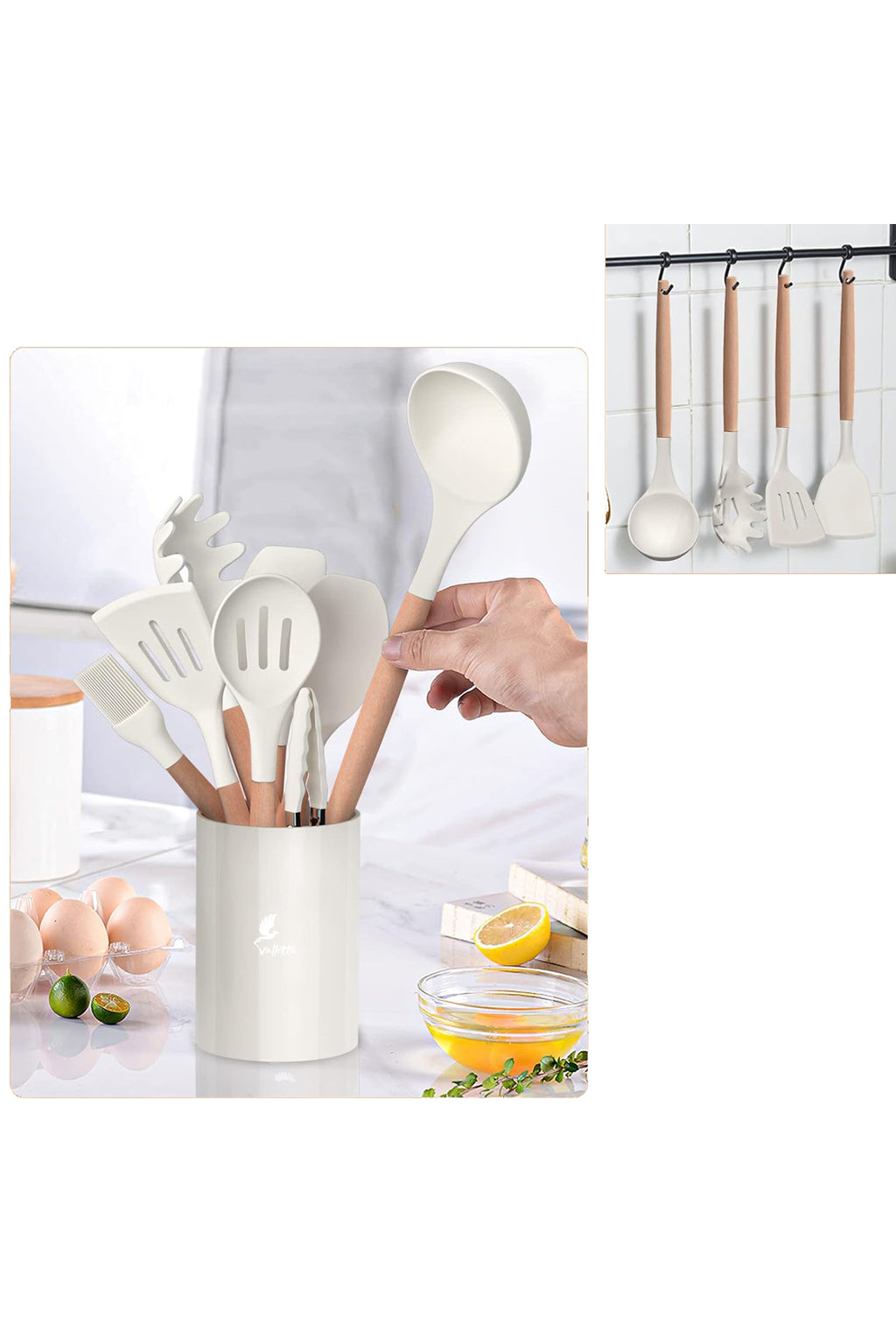 Verrazano Isıya Dayanıklı Yanmaz Yapışmaz 28 Parça Silikon Spatula Mutfak Seti Vanilya