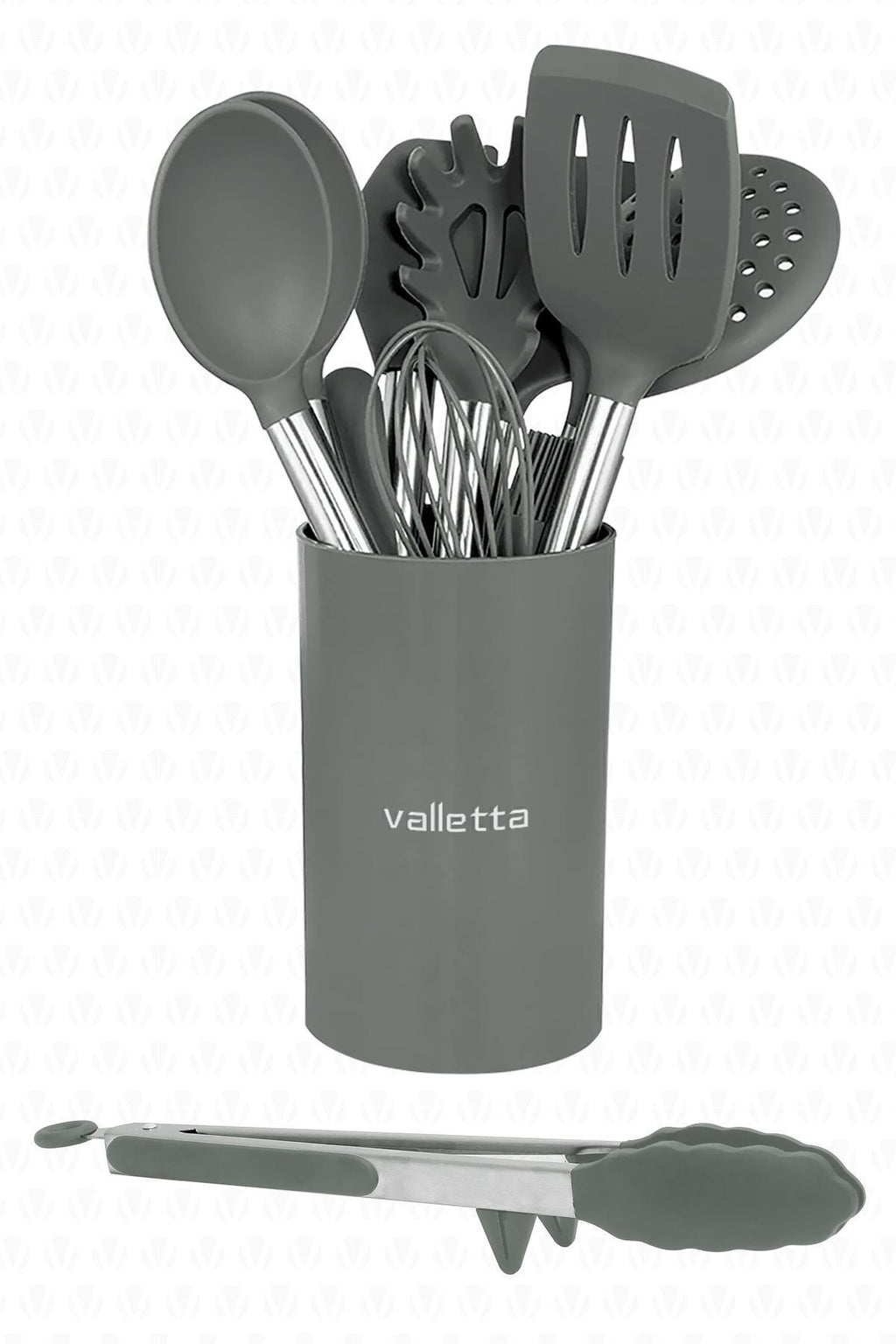 Mora 14 Parça Paslanmaz Çelik Silikon Uçlu Spatula Mutfak Seti Gri