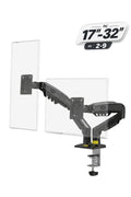 17-32 İnç Amortisörlü Çift Kollu Monitör Kolu Tam Hareketli VESA Uyumlu Masa Kelepçeli Monitör Standı (2-9 kg) - Siyah