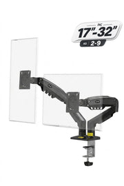 17-32 İnç Amortisörlü Çift Kollu Monitör Kolu Tam Hareketli VESA Uyumlu Masa Kelepçeli Monitör Standı (2-9 kg) - Siyah