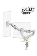 17-32 İnç Amortisörlü Çift Kollu Monitör Kolu Tam Hareketli VESA Uyumlu Masa Kelepçeli Monitör Standı (2-9 kg) - Beyaz