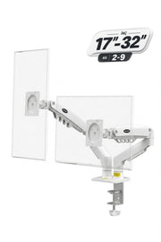 17-32 İnç Amortisörlü Çift Kollu Monitör Kolu Tam Hareketli VESA Uyumlu Masa Kelepçeli Monitör Standı (2-9 kg) - Beyaz