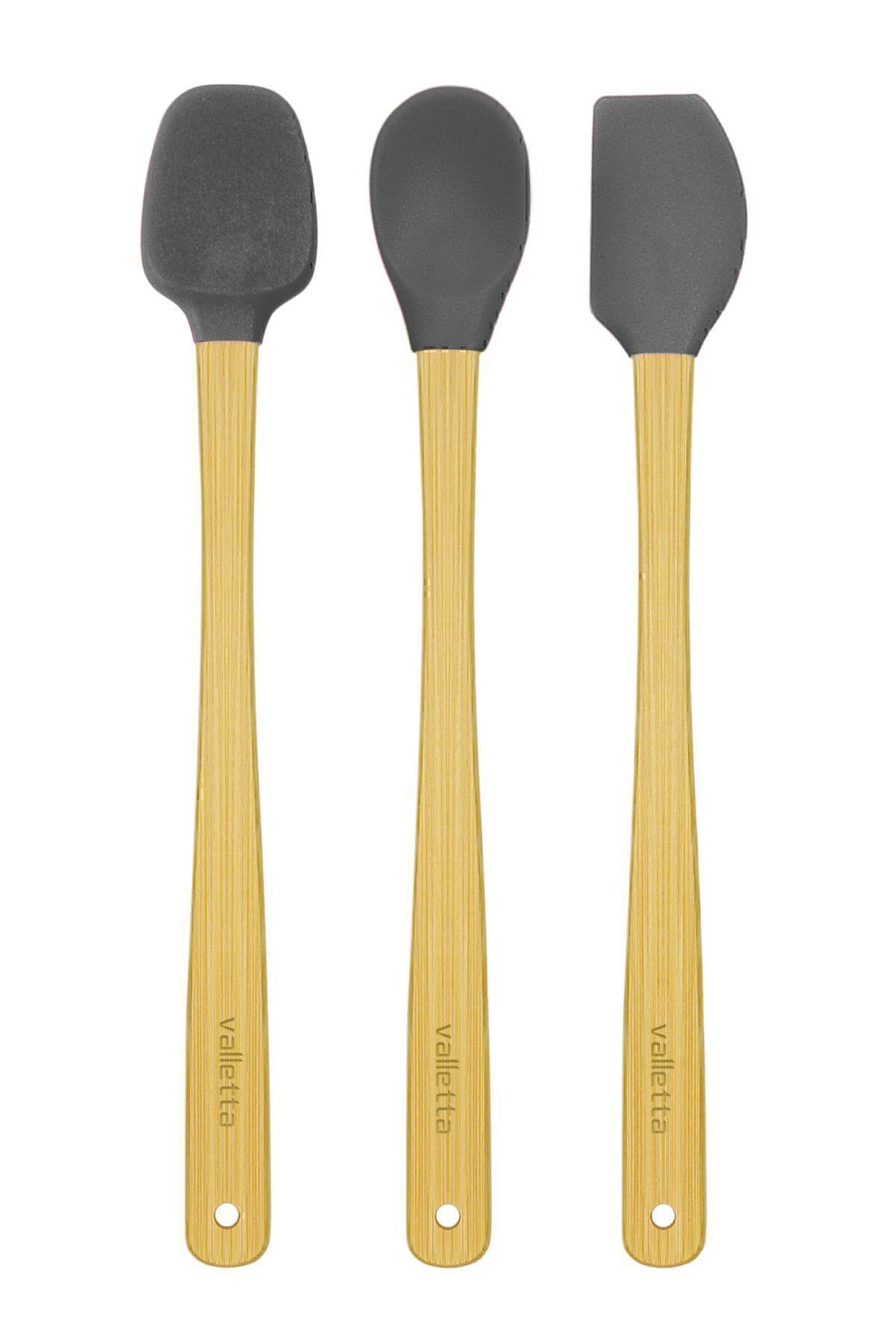Indigo 3'lü Gri Bambu Silikon Spatula Seti Uzun 26 Cm