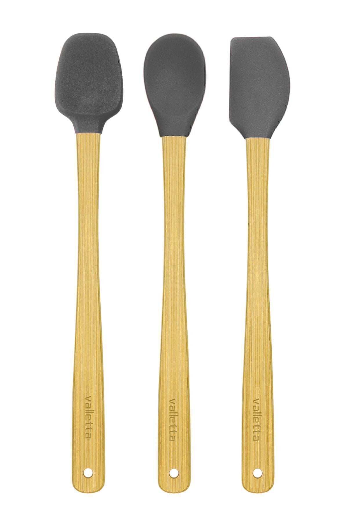 Indigo 3'lü Gri Bambu Silikon Spatula Seti Uzun 26 Cm