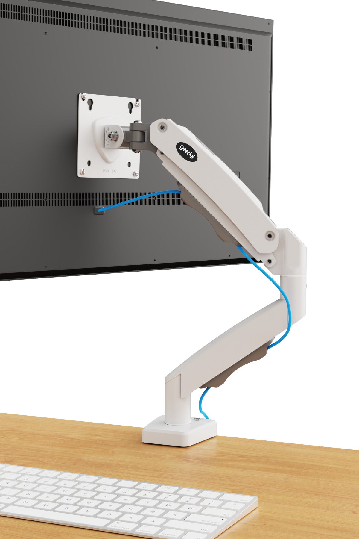 17-32 İnç Amortisörlü Monitör Kolu Tam Hareketli VESA Uyumlu Masa Kelepçeli Monitör Standı (2-9 kg) - BEYAZ