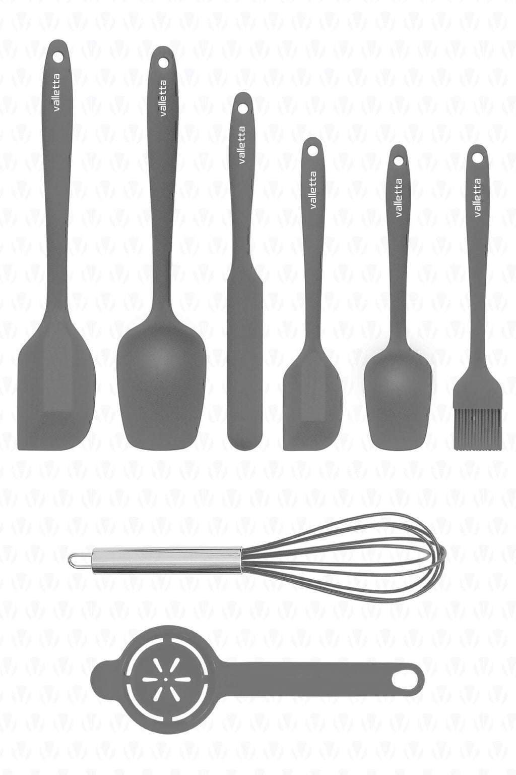 Drongo Isıya Dayanıklı Yanmaz Yapışmaz Silikon Spatula Seti 8 Parça Gri
