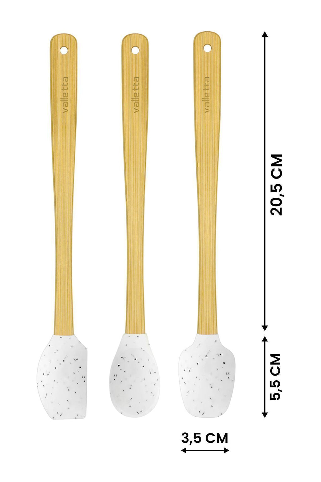 Indigo 3'lü Beyaz Noktalı Bambu Silikon Spatula Seti Uzun 26 cm