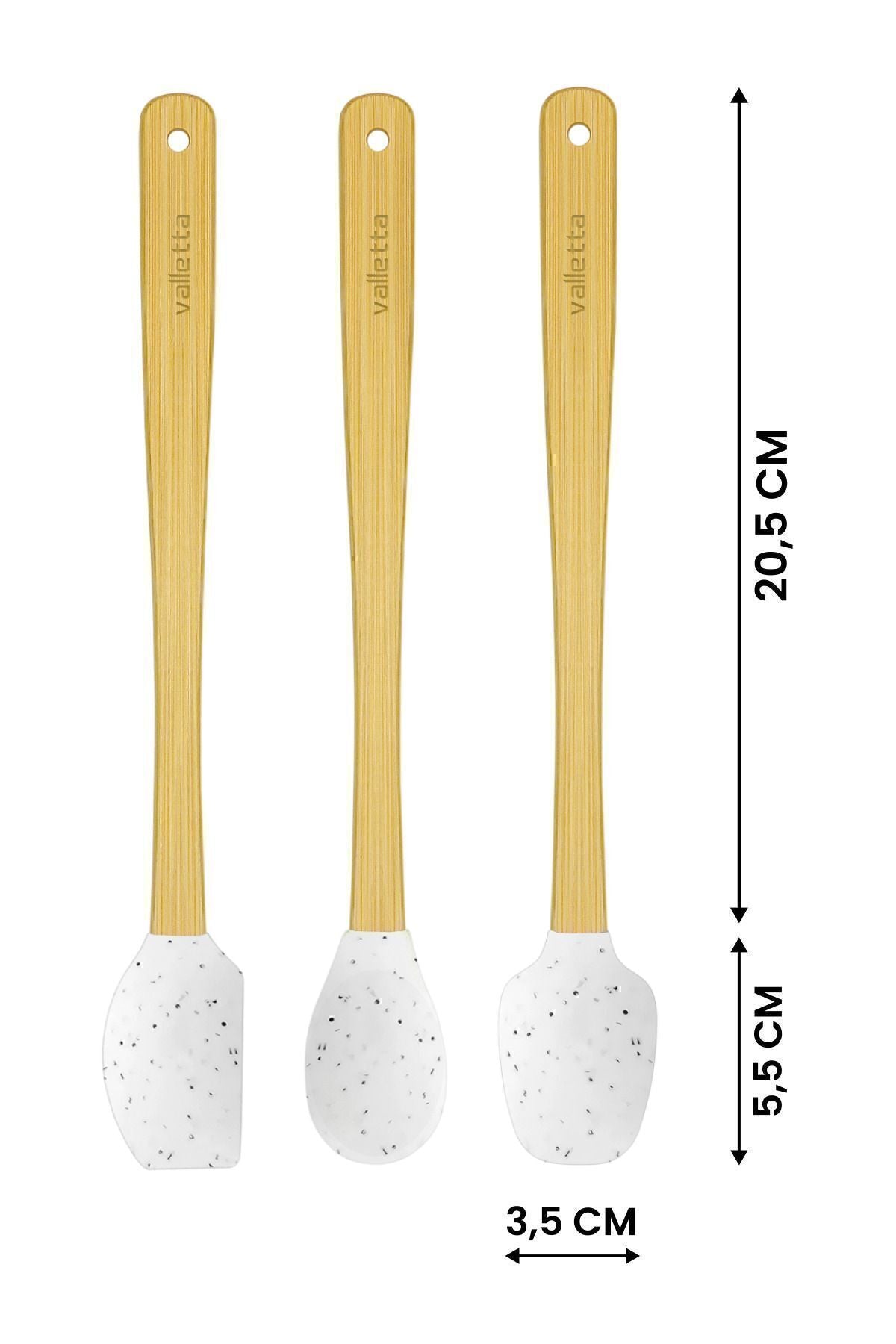 Indigo 3'lü Beyaz Noktalı Bambu Silikon Spatula Seti Uzun 26 cm