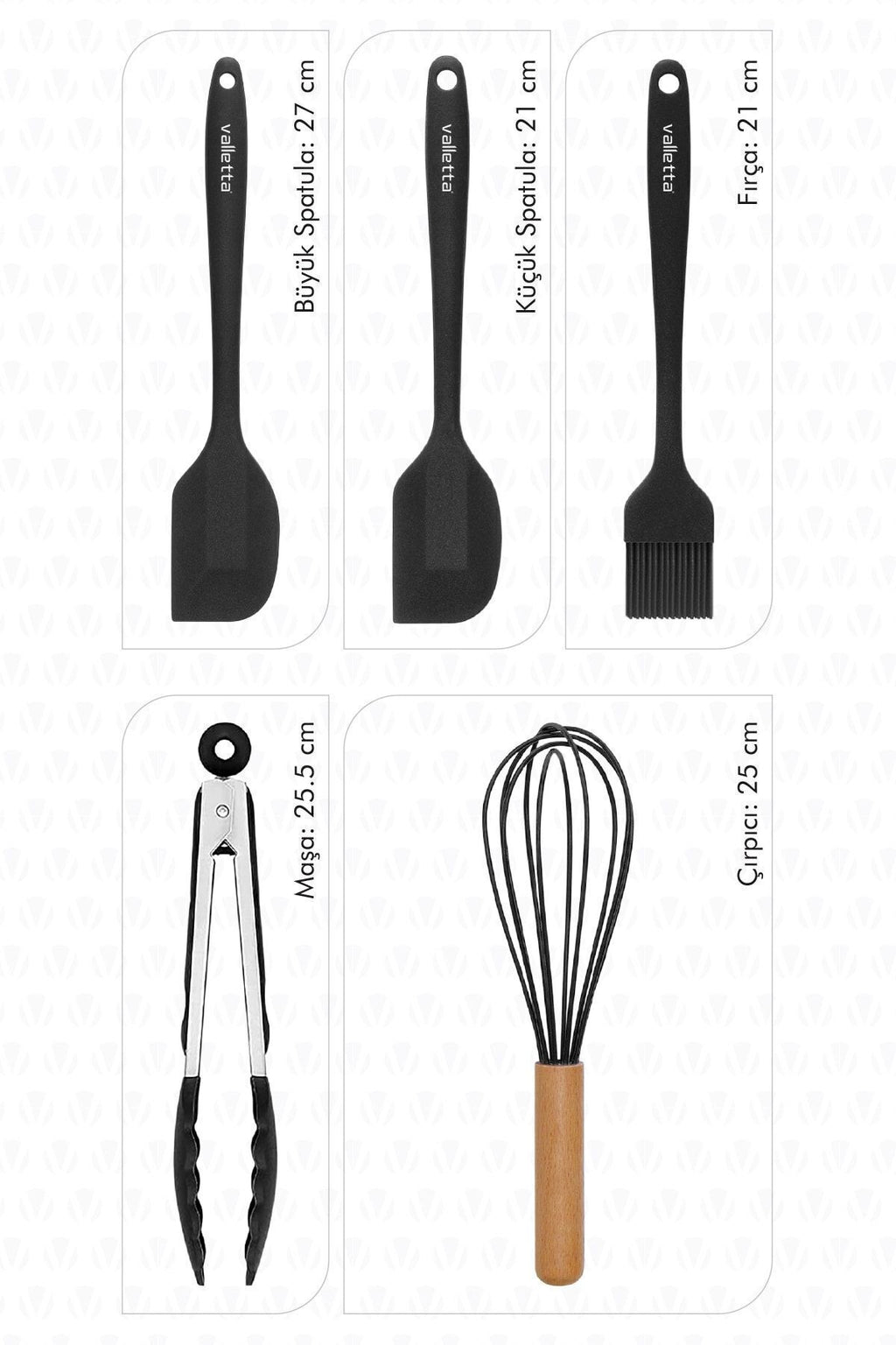 Fugazi Isıya Dayanıklı Yanmaz Yapışmaz Silikon Spatula Seti 5 Parça Siyah