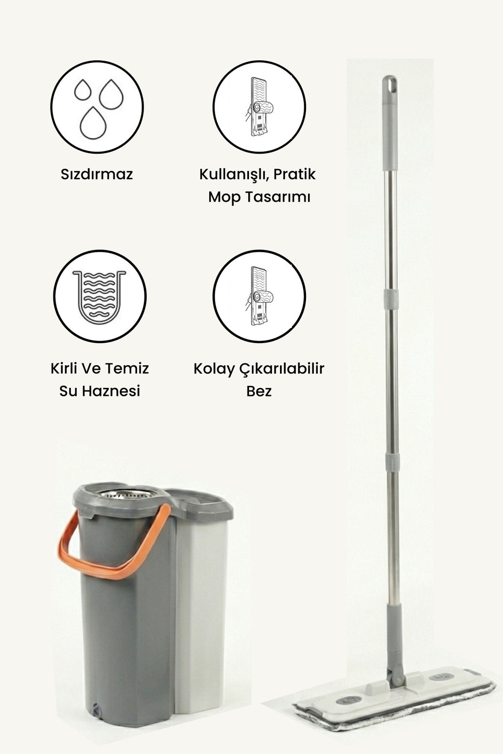 Kolombo Kirli ve Temiz Su Ayırıcılı Çift Bölmeli Tablet Mop Seti Sıyırıcılı Temizlik Kovası