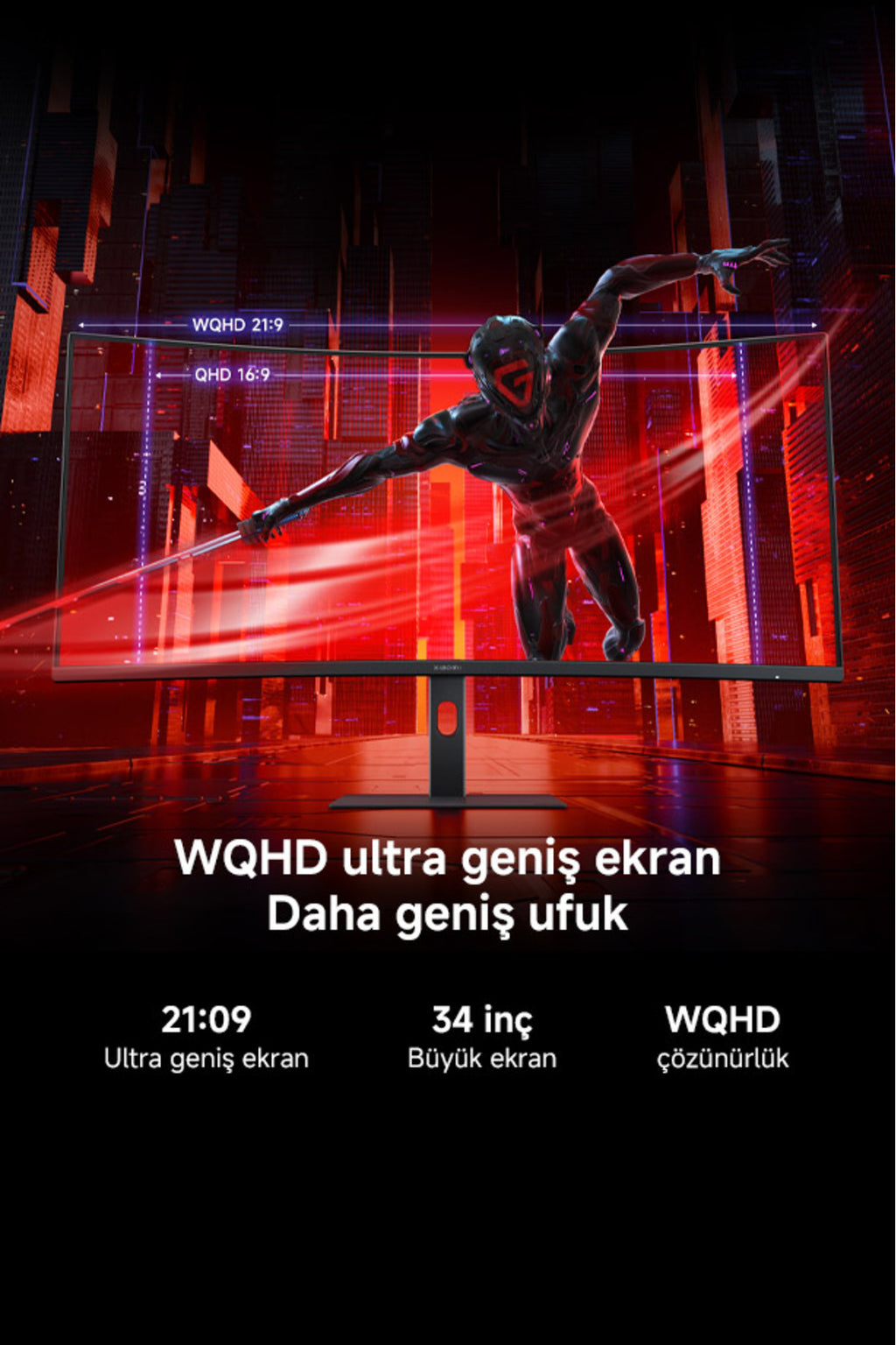 Curved Gaming Monitör G34WQi 34″ 180Hz 1ms UWQHD Oyuncu Monitör