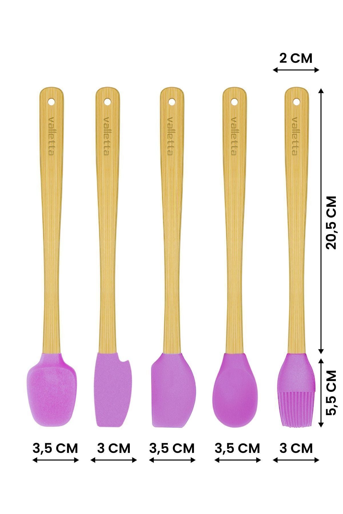 Indigo 5'li Pembe Bambu Silikon Spatula Seti Uzun 26 cm
