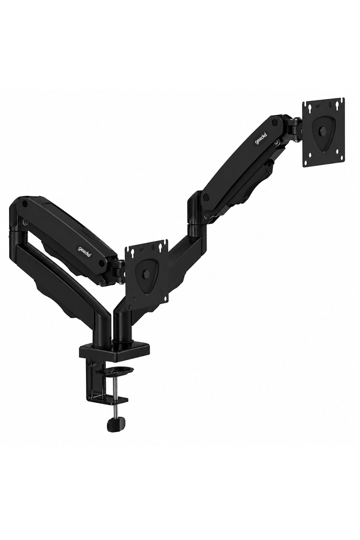17-32 İnç Amortisörlü Çift Kollu Monitör Kolu Tam Hareketli VESA Uyumlu Masa Kelepçeli Monitör Standı (2-9 kg) - Siyah