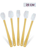 Indigo 5'li Beyaz Renkli Noktalı Bambu Silikon Spatula Seti Uzun 26 Cm