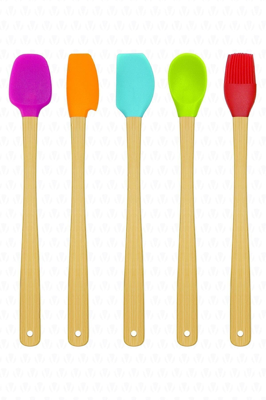 Indigo 5 Li Renkli Bambu Silikon Spatula Seti Uzun 26 cm