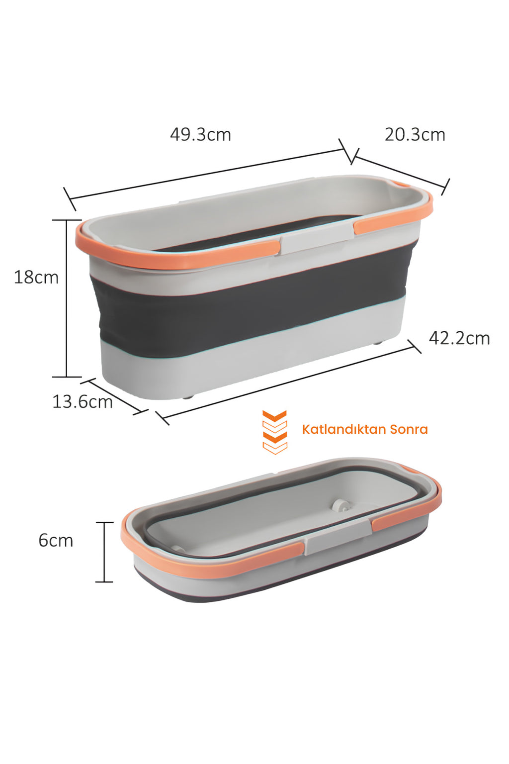 Gonzo Katlanabilir Temizlik Kovası, Kendinden Sıkmalı Mikrofiber Mop Seti - Gri Turuncu