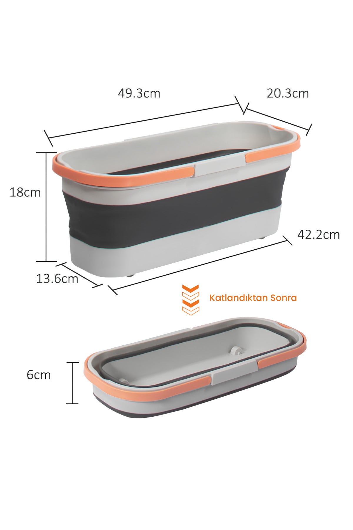 Gonzo Katlanabilir Temizlik Kovası, Kendinden Sıkmalı Mikrofiber Mop Seti - Gri Turuncu