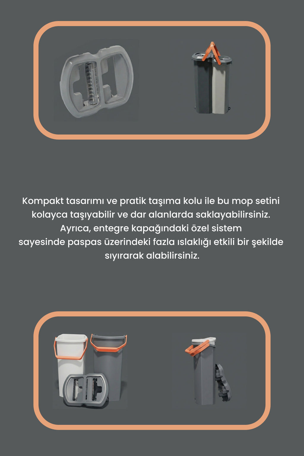 Kolombo Kirli ve Temiz Su Ayırıcılı Çift Bölmeli Tablet Mop Seti Sıyırıcılı Temizlik Kovası