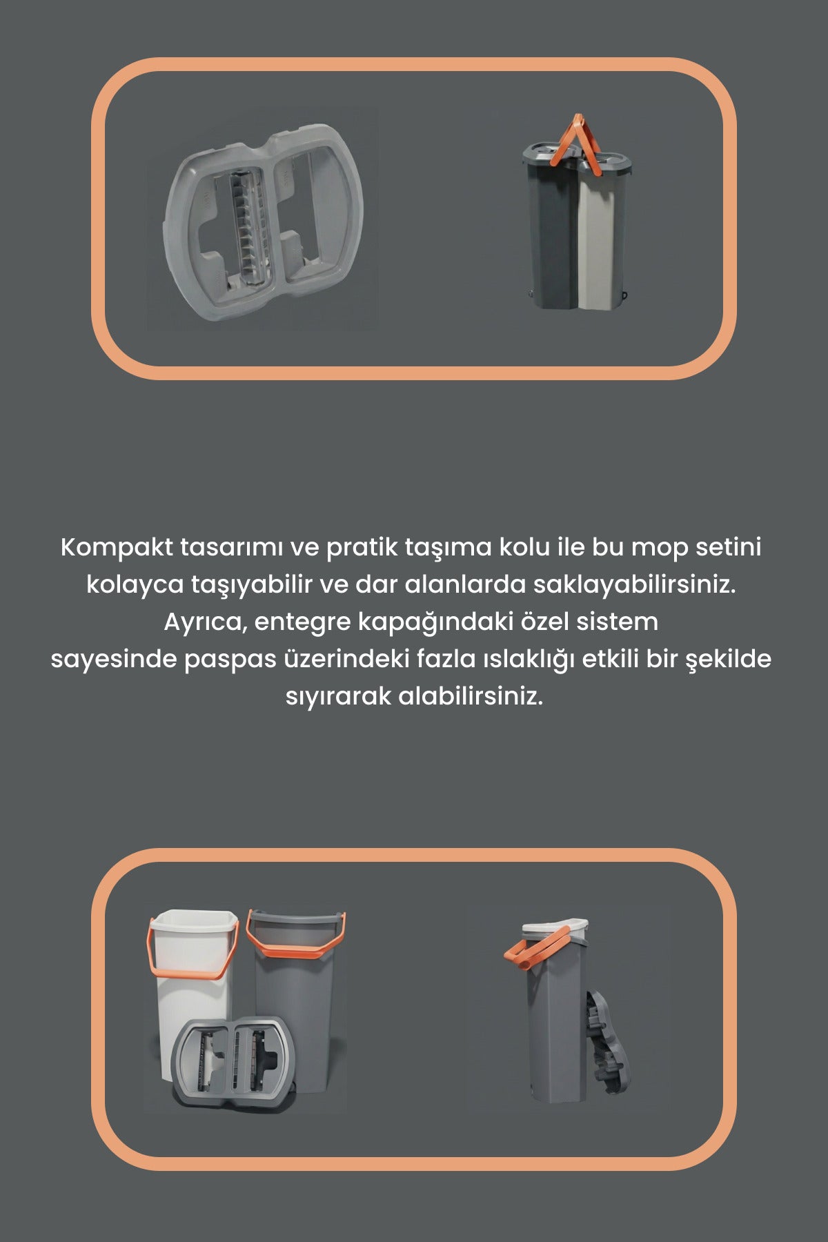 Kolombo Kirli ve Temiz Su Ayırıcılı Çift Bölmeli Tablet Mop Seti Sıyırıcılı Temizlik Kovası