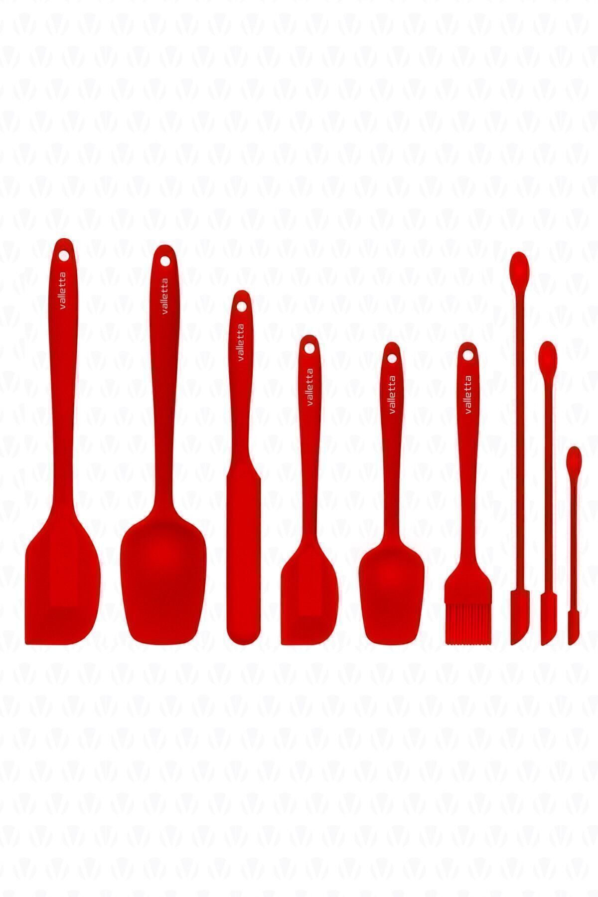 Drongo Kavanoz Sıyırıcılı Silikon Spatula Seti 9 Parça Kırmızı