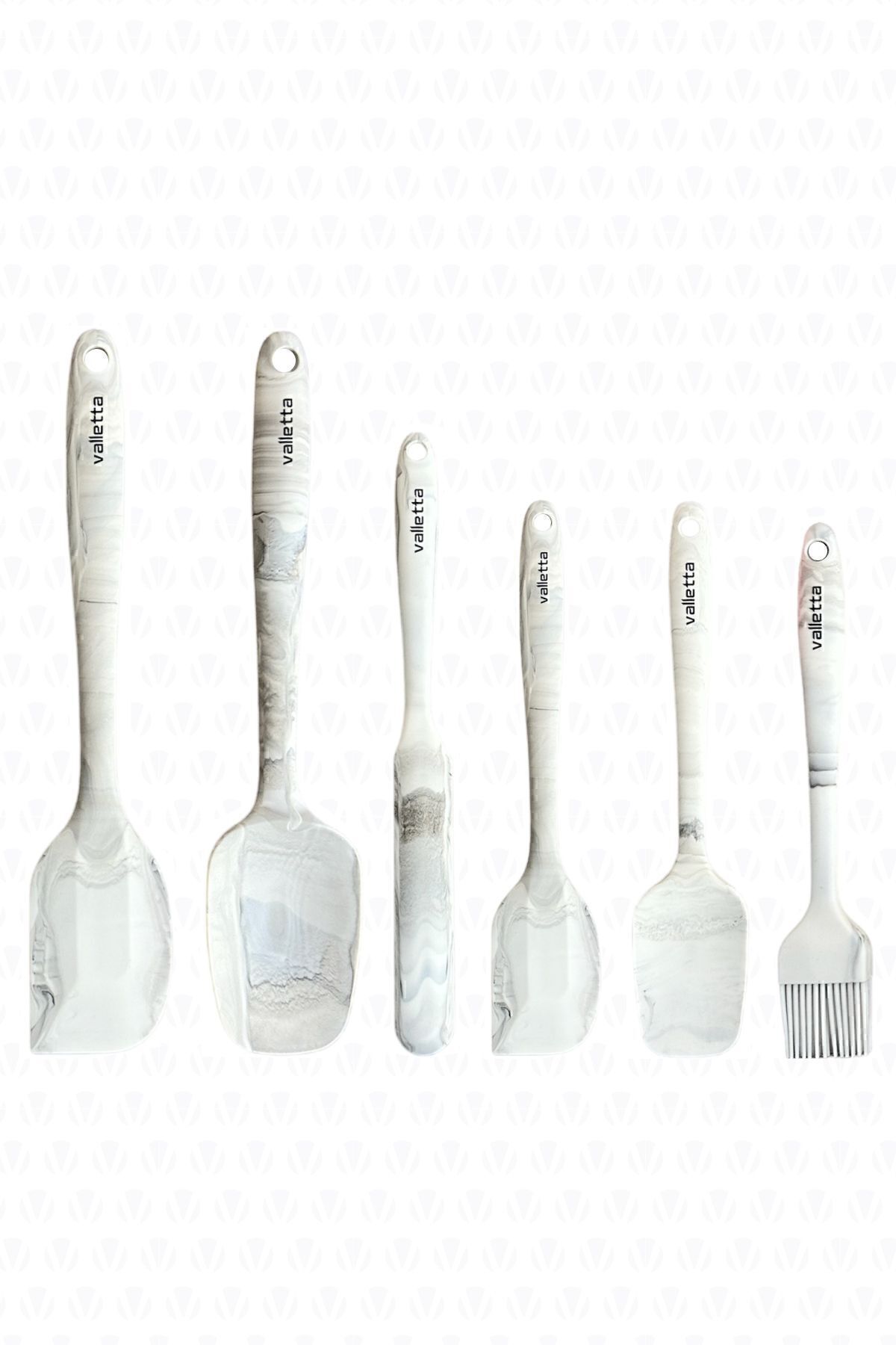 Drongo Isıya Dayanıklı Yanmaz Yapışmaz Silikon Spatula Seti 6 Parça Gri Mermer