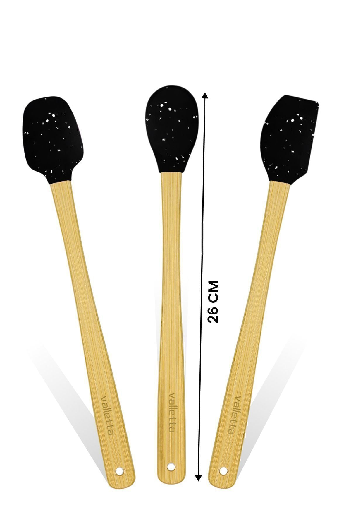 Indigo 3'lü Siyah Noktalı Bambu Silikon Spatula Seti Uzun 26 cm