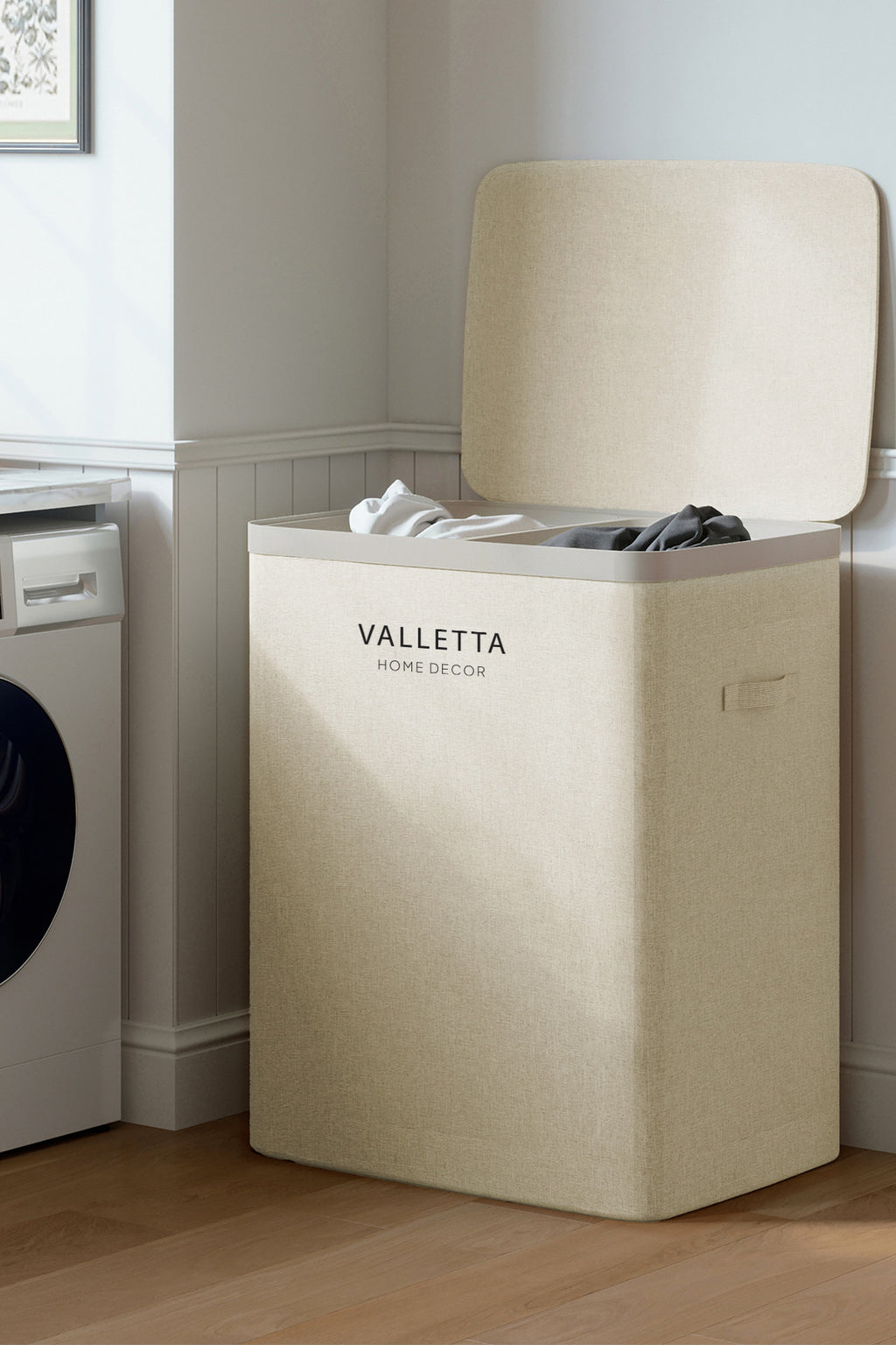 Paloma 100l Çift Yıkanabilir Bölmeli Katlanabilir Kumaş Kirli Çamaşır Sepeti Cappuccino Beige XL
