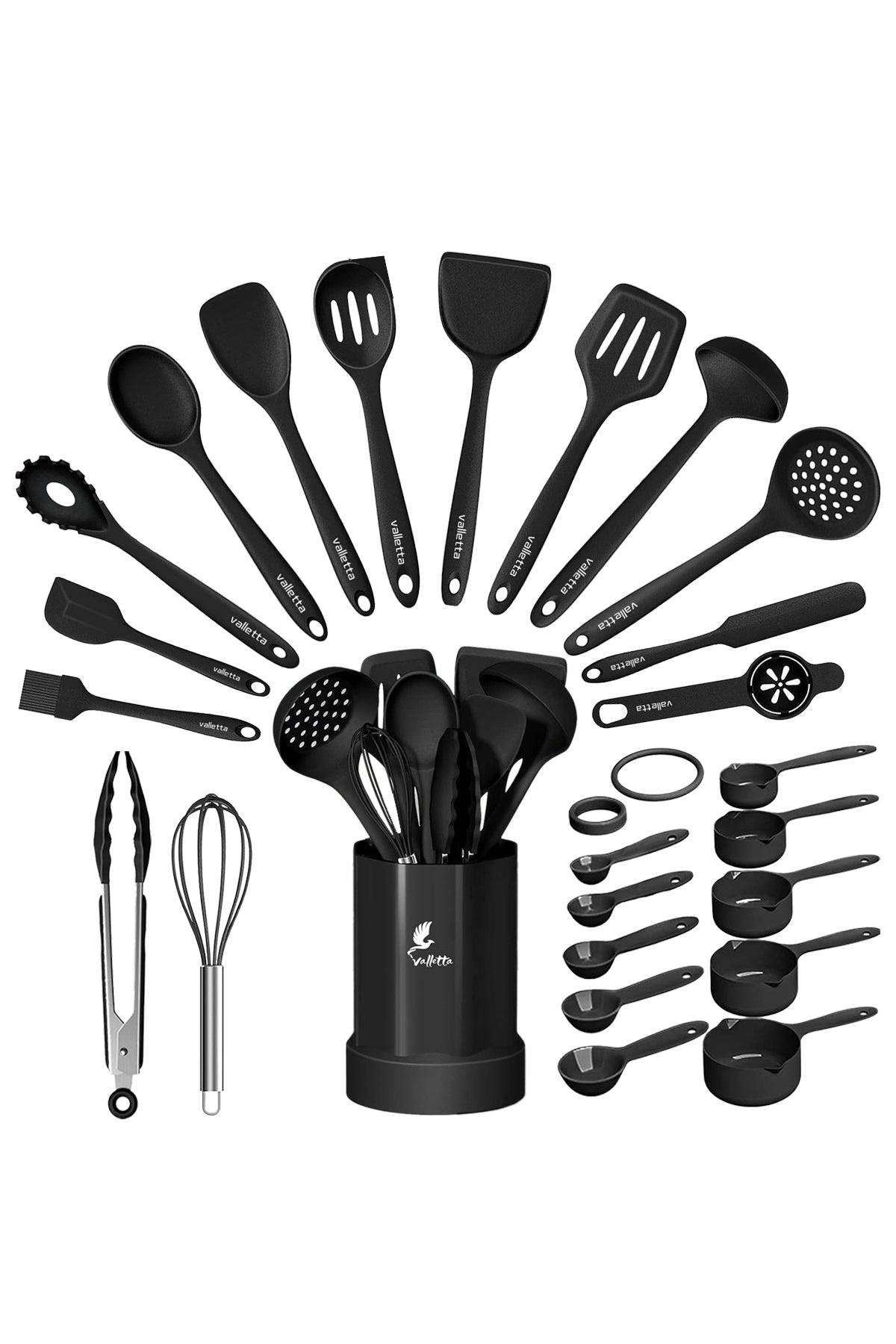 Maracas Isıya Dayanıklı Yanmaz Yapışmaz Silikon Spatula Seti 25 Parça Siyah