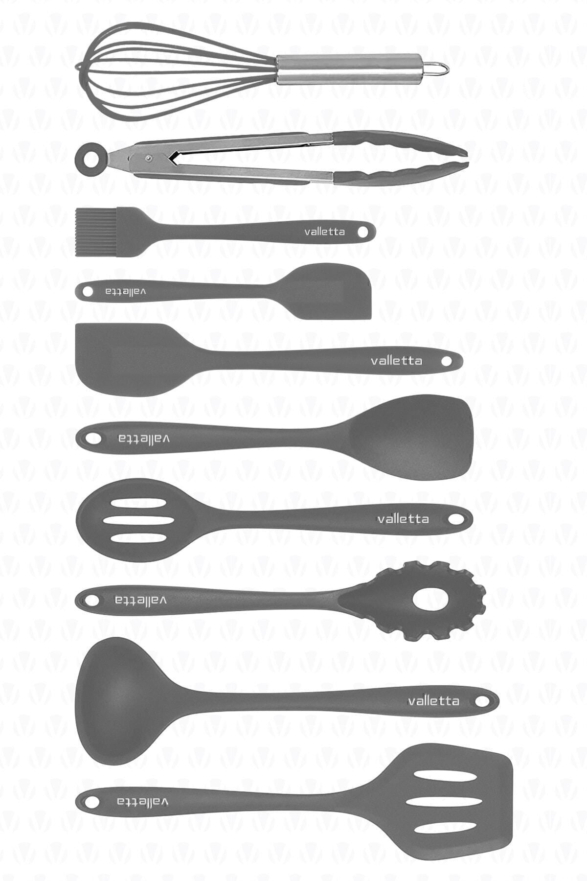 Salvatore Isıya Dayanıklı Yanmaz Yapışmaz Silikon Spatula Seti 10 Parça Gri